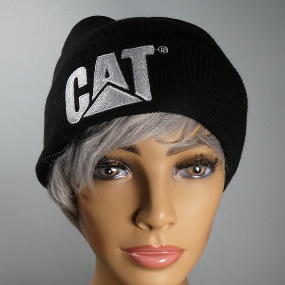 COPY - CAT logo Knit Cap Beanie Black and White - Picture 1 of 7
